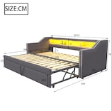thumbnail of Ausziehbett 90/180x190 cm mit LED, USB-Anschluss und Stauraum – modernes 3-in-1 Schlafsofa aus Leinenstoff Dunkelgrau