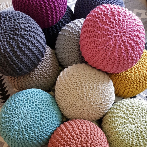 Sitzpouf Strickhocker Pouf Ø45 H30cm Bodenkissen Indoor Baumwolle nachhaltig recycelt : beige