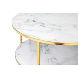 thumbnail of SalesFever Table basse ronde|avec 2 étagères|Plaque de verre revêtue d'une feuille d'aluminium aspect marbre|Cadre en métal|L80xP80xH45cm|or blanc