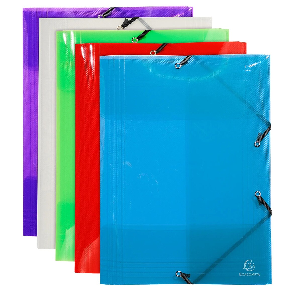 Exacompta 10x Elastomap met 3 kleppen, transparante PP Crystal 7/10e, 32x44cm voor formaat A3, geassorteerde kleuren