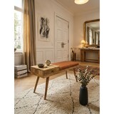 thumbnail of Sitzbank Ziegenleder / Massivholz Bank 100x52x38 cm im Retro Stil, Flur Polsterbank mit Stauraum, Gepolsterte Lederbank Aufbewahrung Braun, Kleine