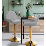 thumbnail of Taburete de bar Braga en tela con marco dorado Gris
