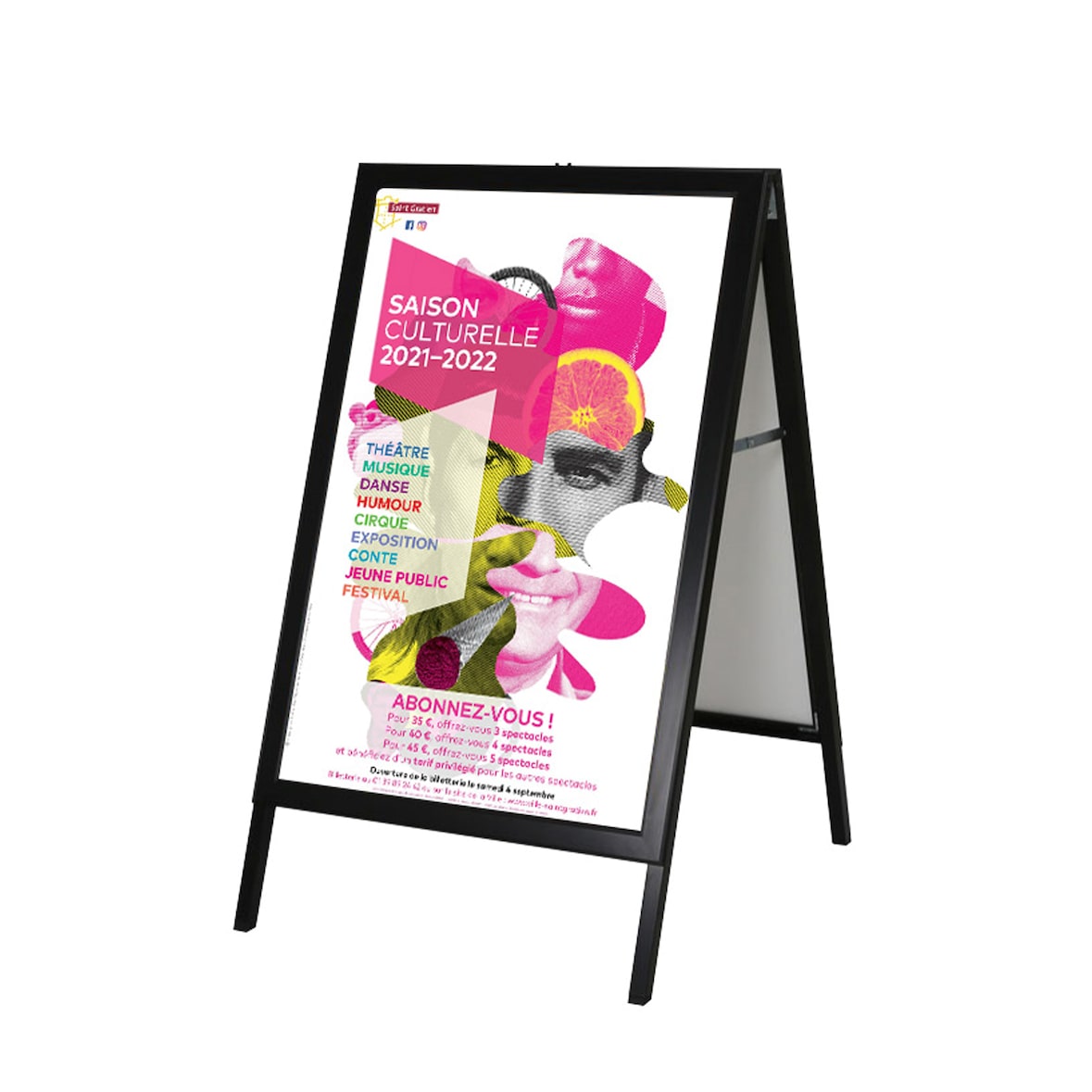 Chevalet de trottoir slide in noir B1 100 x 70 cm