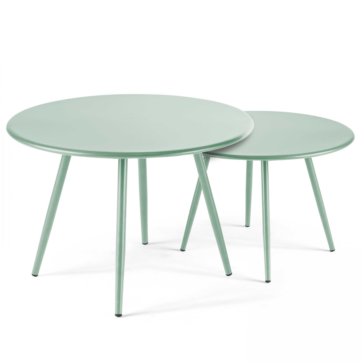 Set van 2 salontafels in saliegroen staal, 50 cm