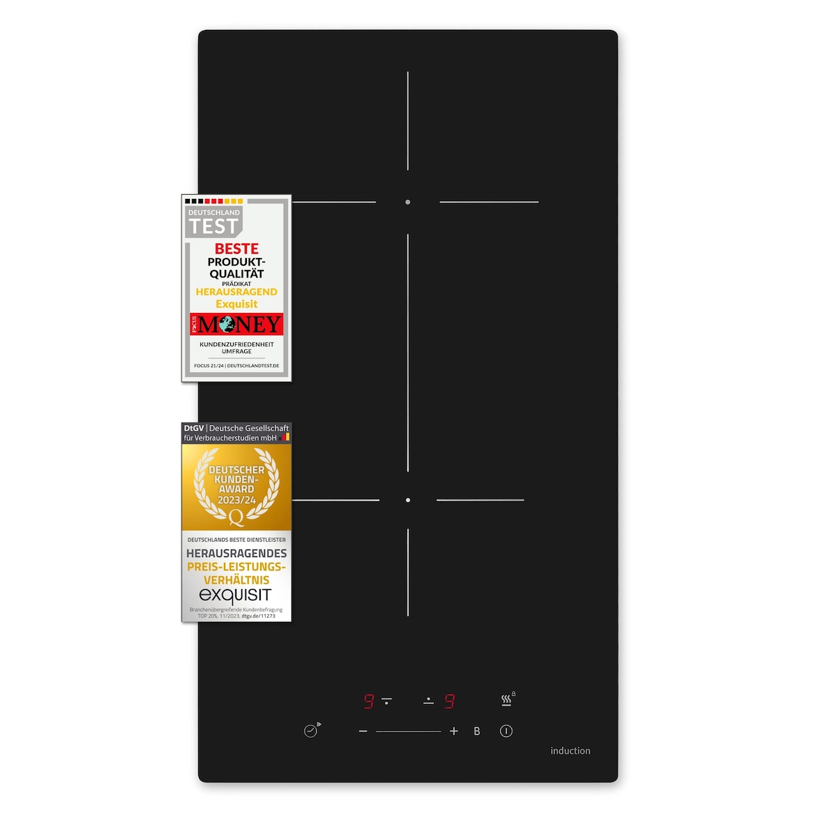 Exquisit Kochfeld EKI300-B-380 | Induktion | Touch | Timer | 3500 W | Überhitzungsschutz | 2 Kochzonen | Abschaltautomatik