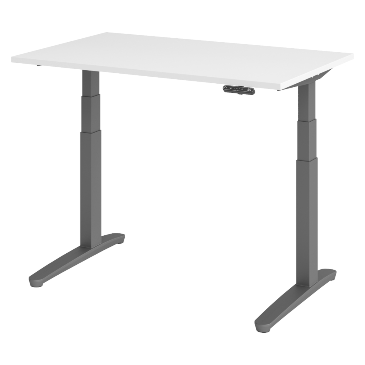 bümö elektrisch höhenverstellbarer Schreibtisch 120x80 cm in weiß, Gestell in graphit - Designer Bürotisch mit Memoryfunktion, elektrischer