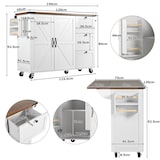 thumbnail of Kücheninsel Servierwagen Beige 140x73x93 cm mit klappbarer Arbeitsplatte, 3 Schubladen, Schrank mit Türen, 5 Rollen mit Feststellern