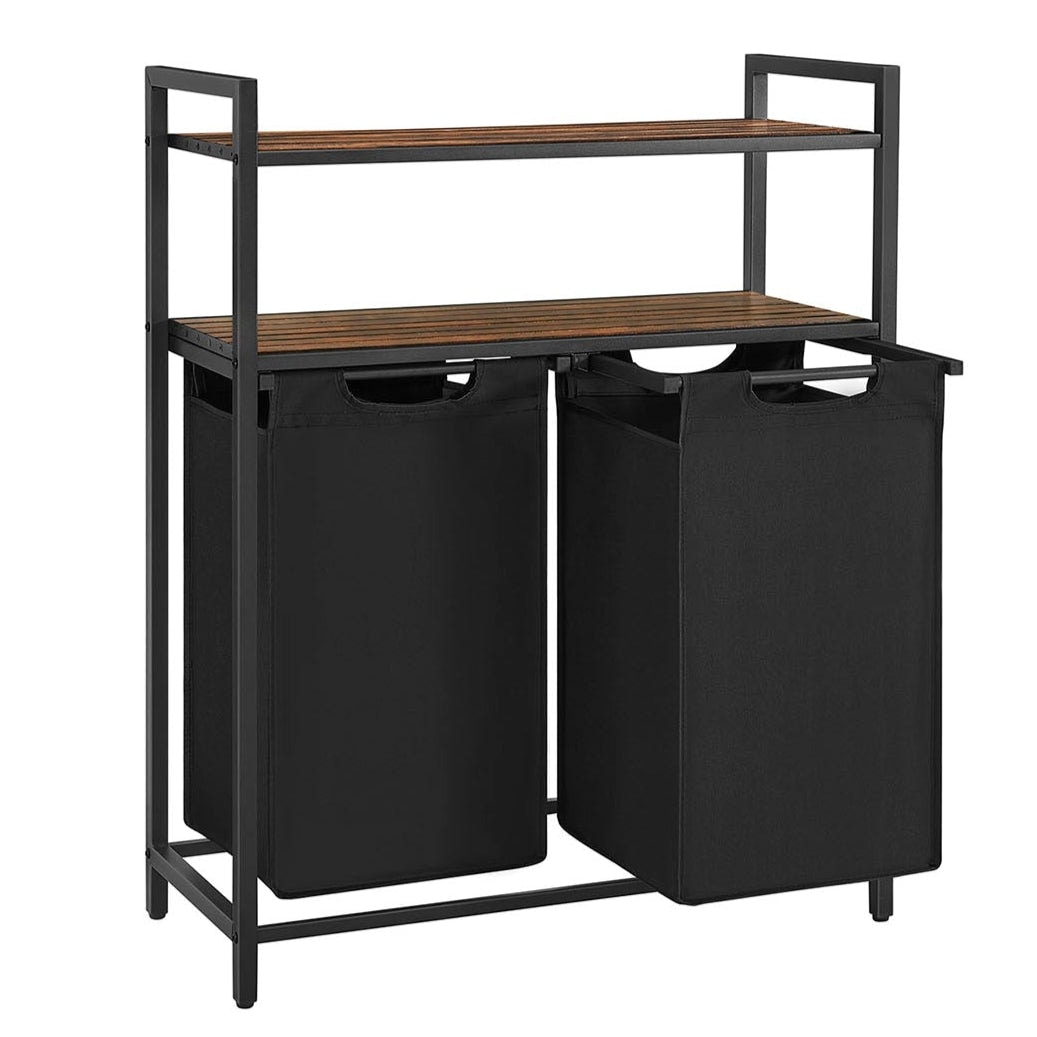 Helloshop26 - Cesto de roupa suja com 2 compartimentos e 2 prateleiras para sacos removíveis capacidade de 46 litros por saco para 12_0006752