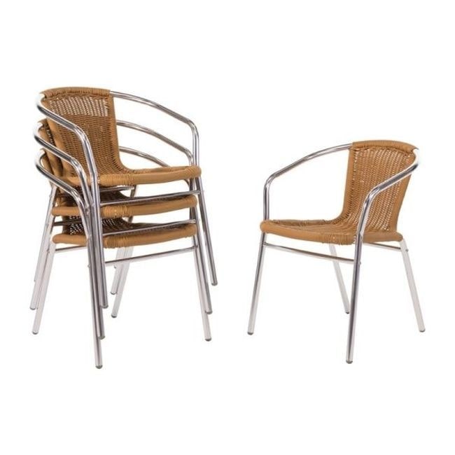 Bolero rieten stoelen van aluminium en PE riet naturel 4 stuks