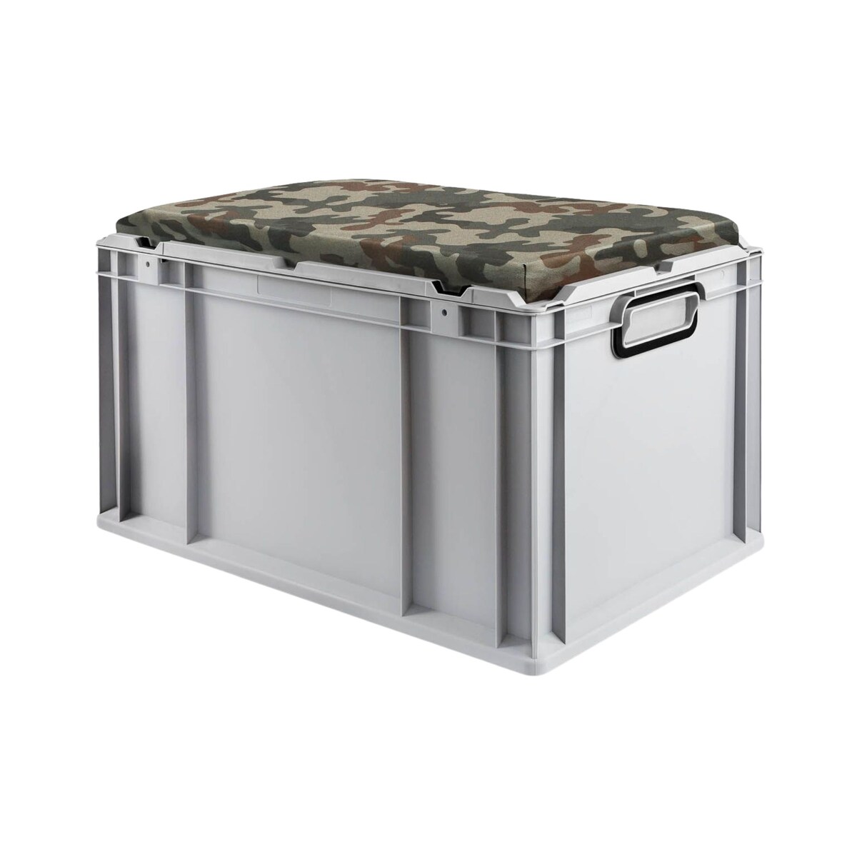 PROREGAL Eurobox NextGen Seat Box Camouflage | HxBxT 36,5x40x60cm | 65 Liter | Griffe geschlossen | Eurobehälter, Sitzbox