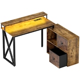 thumbnail of HOMCOM escritorio esquinero con luces LED escritorio con estación de carga 2 compartimentos 2 cajones de tela mando a distancia marrón rústico