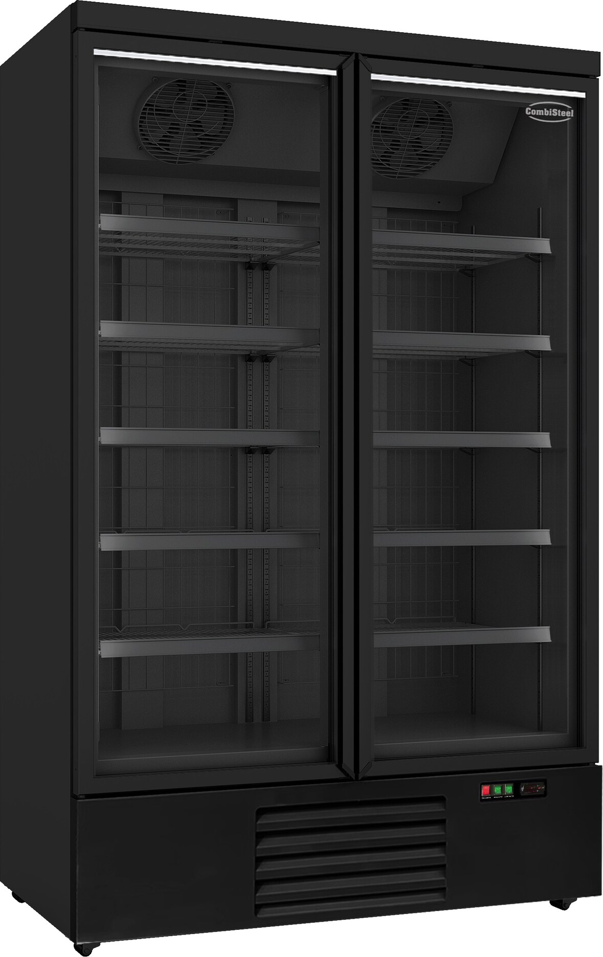Tiefkühlschrank RHINO auf Rollen | 2x Glastür + LED | 1000 Liter, HxBxT 199,7x125,3x71cm | -18/-22°C | Schwarz + CHEFGASTRO Geschirrtuch