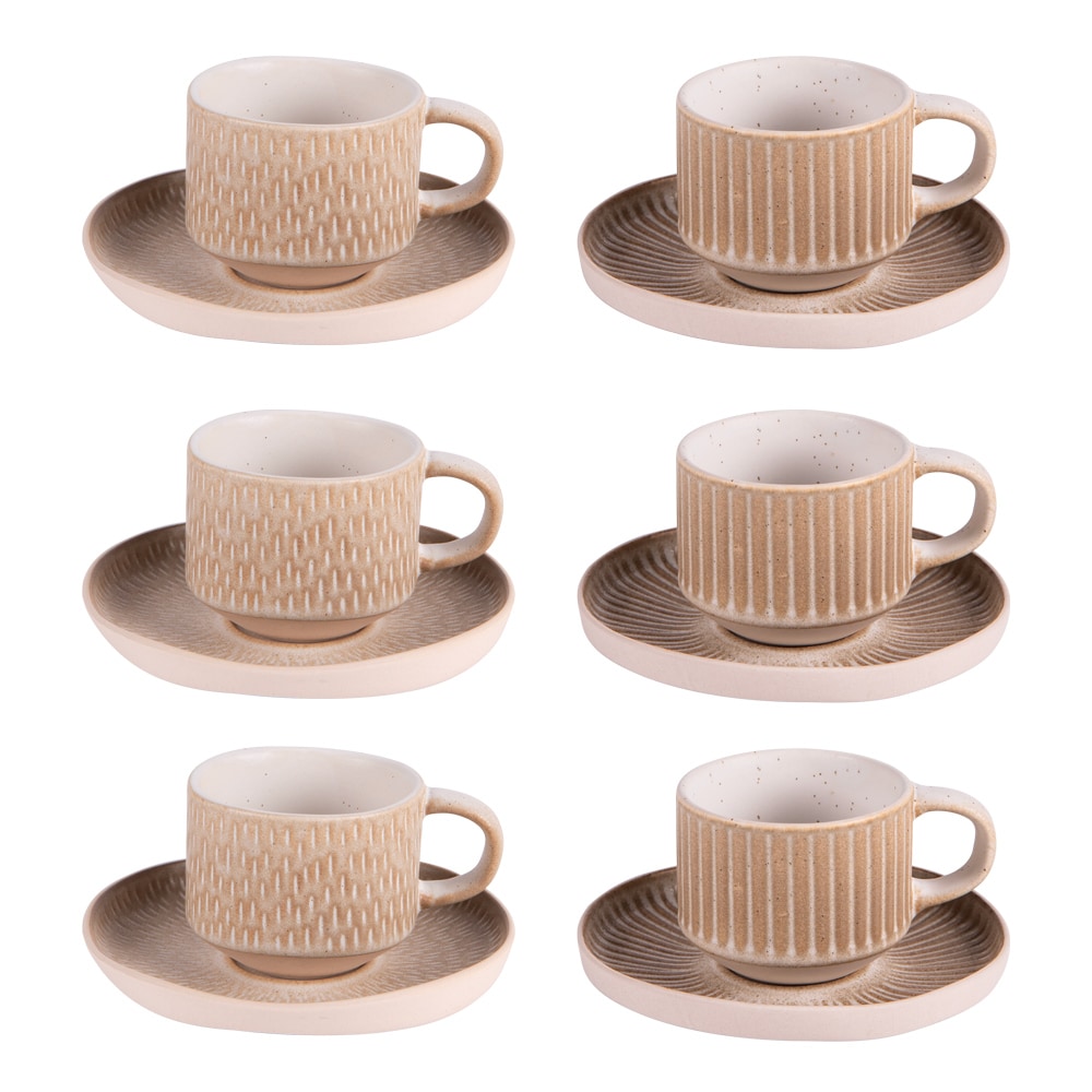 Coffret de 6 tasses à café avec sous tasses Miyaki 9 cl -  Crème / Ivoire Rond Grès Table Passion 9.00x6.00 cm