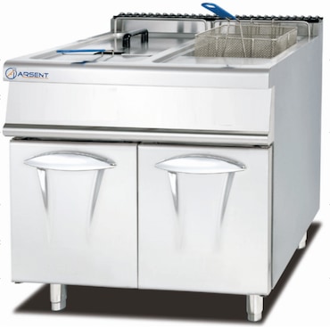 Freidora de gas industrial doble 28L+28L con gabinete de grado comercial