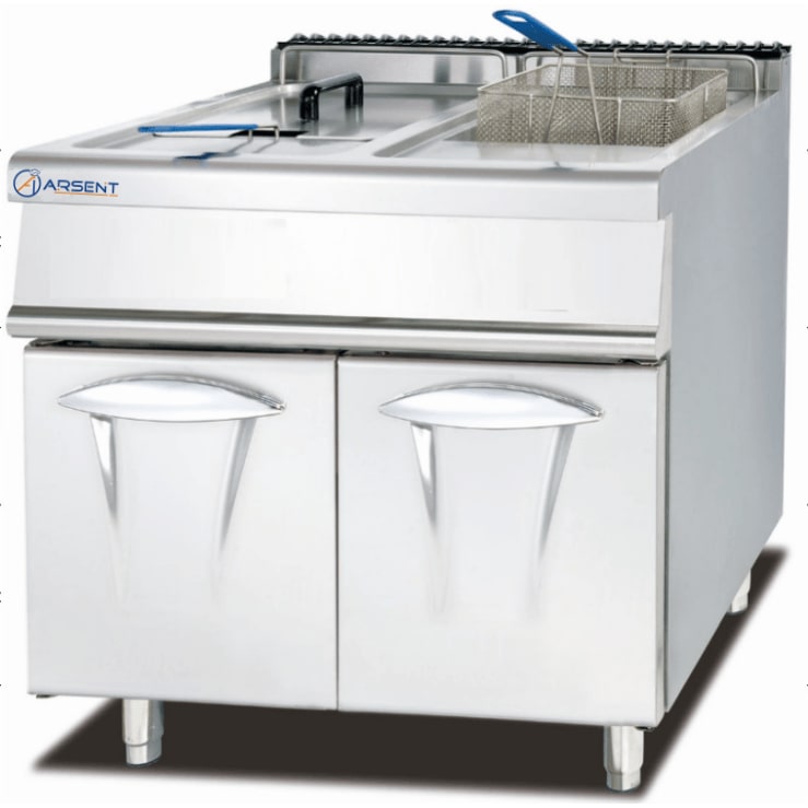 Freidora de gas industrial doble 28L+28L con gabinete de grado comercial
