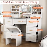 thumbnail of Schminktisch mit Spiegel und LED-Beleuchtung 120x40x135 cm in Weiß, praktischer Kosmetiktisch mit 9 Schubladen