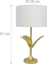 thumbnail of Relaxdays Tischlampe, Palmenblatt-Sockel, Stoffschirm, E14-Fassung, Wohnzimmer, Schlafzimmer, Tischleuchte, weiß/gold