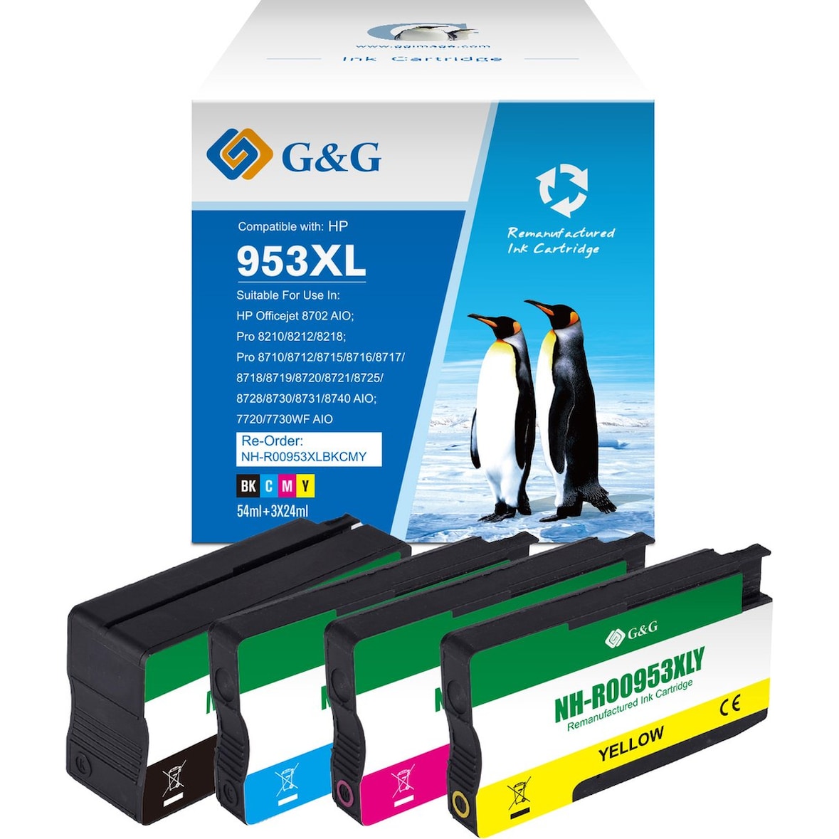 G&G 953 XL Inktcartridge geschikt voor HP 953 953XL - Multipack 4 Inktpatronen - Hoge Capaciteit