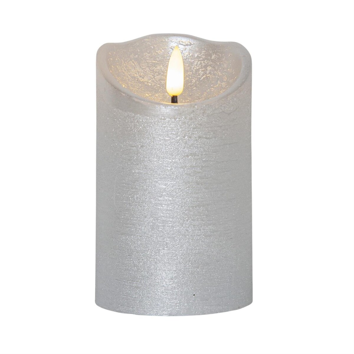 LED Kerze Rustik Optik Echtwachs flackernde Flamme 12,5cm Timer Batterie silber