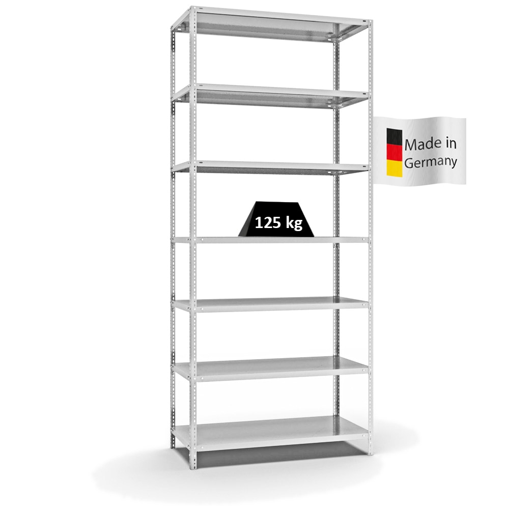 PROREGAL Fachbodenregal Schraubsystem | Grundregal | HxBxT 300x130x60cm | 7 Ebenen | Fachlast 125 kg | Beidseitig nutzbar | Lichtgrau