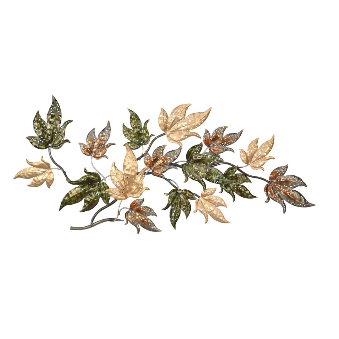 Décoshop26 - Décoration murale en métal à suspendre motif feuilles d'érable couleur vert cuivre crème et or 05_0000164