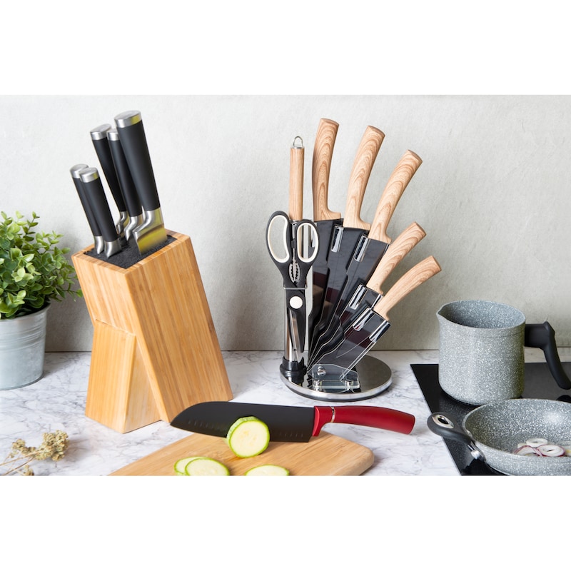 ECCELLENZA PRADEL Tavola Di Legno Con 5 Coltelli Da Cucina, Un Fucile E Un Pelapatate Grigio E Nero 86200411