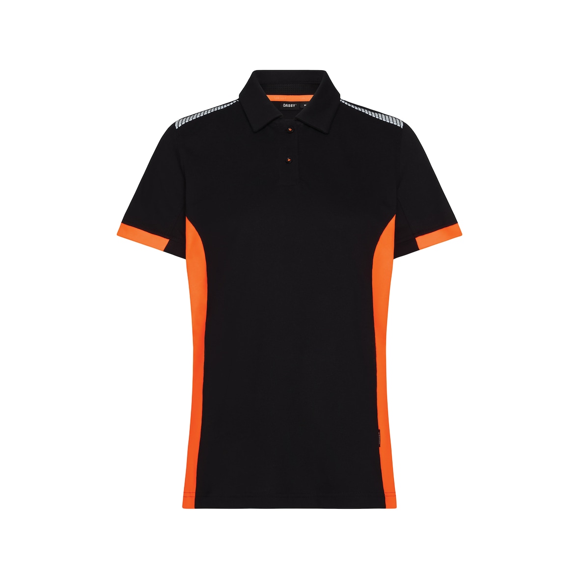 DASSY® Veracruz Women Damen-Poloshirt, Logix, Mesheinsätze, COPES 83, Brusttasche Reflexbiese, OEKO-TEX®, Art. 710071 schwarz/fluo orange M