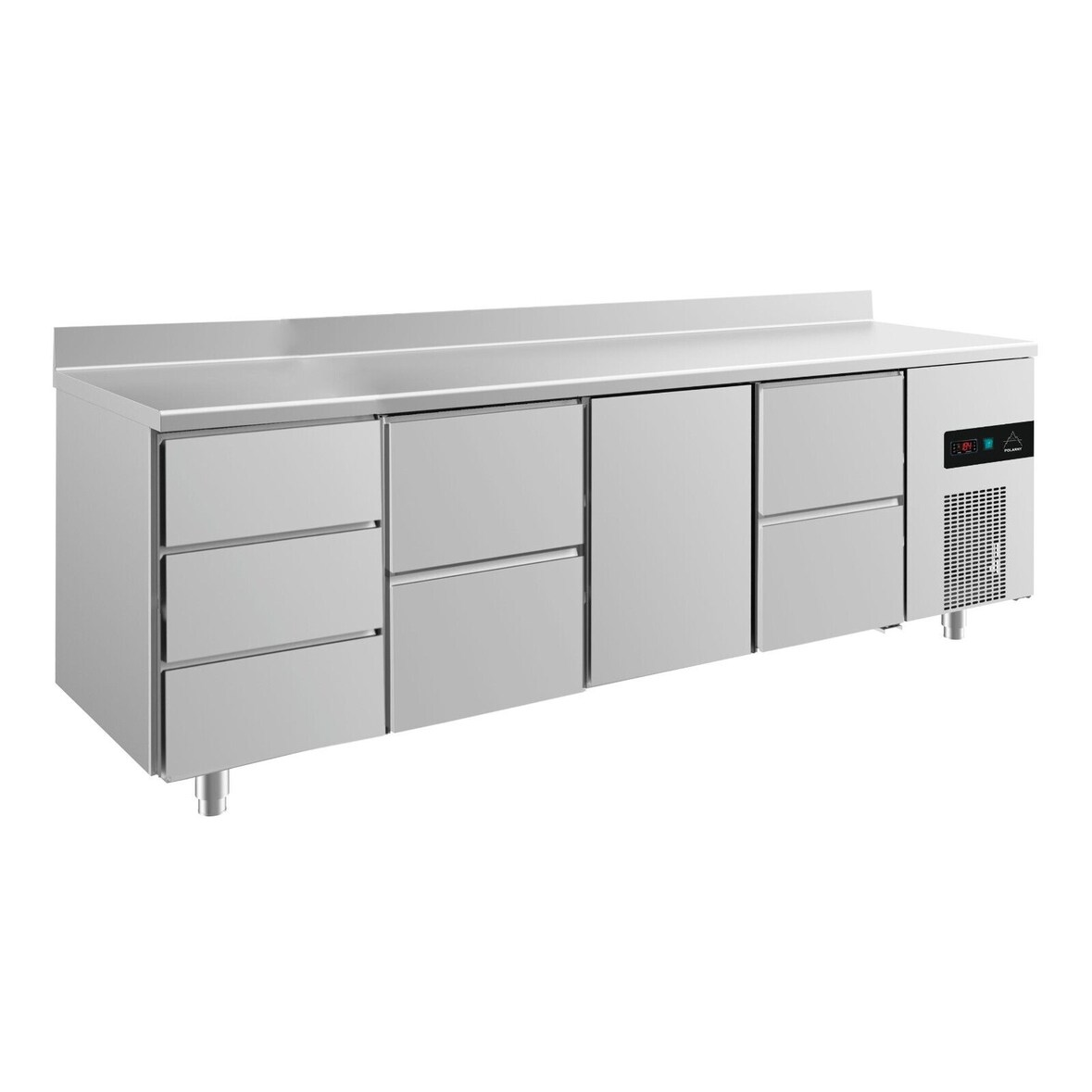 Gastro Kühltisch 1 Tür 7 Schubladen, Aufkantung, Umluftkühlung 2330x700x850mm -2/+8°C 632l