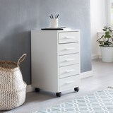 thumbnail of Rollcontainer Weiß 33 x 63 x 38 cm Holz Schubladenschrank Schreibtisch, Büro Schrank mit 5 Schubladen, Container Rollschrank klein Standcontainer