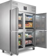 thumbnail of Romux® Kühlschrank mit 4 Türen 148 cm mit Umluftkühlung | Gastro Kühlschrank aus Edelstahl mit 1300 L Kapazität - 6 Einlegeböden und 580 W