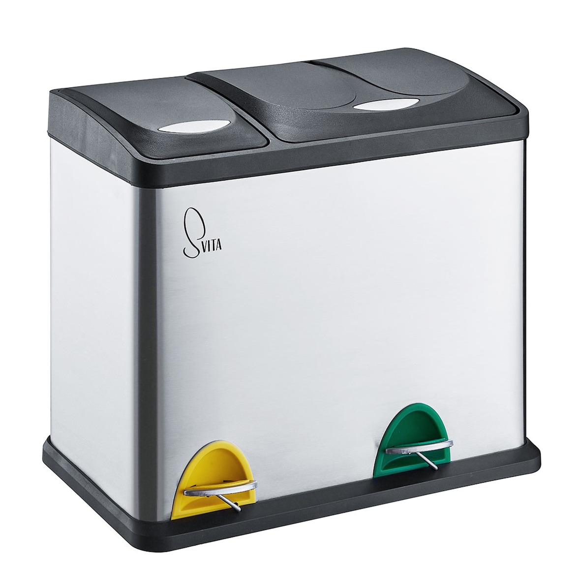 SVITA TC2Combo26 keukenemmer 26 liter 8L + 18L gecombineerde dubbele afvalbak 2-delige afvalscheiding pedaalemmer zilver