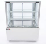 thumbnail of Romux® Kühlvitrine für Konditorei Quadratisch Standgerät 2 Böden Weiß 520 Liter Umluftkühlung | Kühlvitrine Gerade Glasscheiben