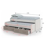 thumbnail of Dmora Letto singolo Spokane, Struttura letto per cameretta, Letto singolo con lettino estraibile e 4 cassettoni, 198x96h69 cm, Bianco e Marrone