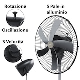 thumbnail of Ventilatore A Piantana Potente Da 75W Per Pavimento 5 Pale In Acciaio Da 42 Cm Silenzioso 3 Velocità Oscillante Altezza e Inclinazione Regolabili
