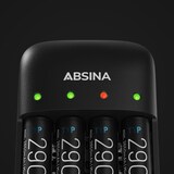 thumbnail of ABSINA Akku Ladegerät X4 für AA, AAA & 9V - Akkuladegerät 4-fach zum Laden von wiederaufladbaren Akkus - NiMH Ladegerät Akku Batterieladegerät