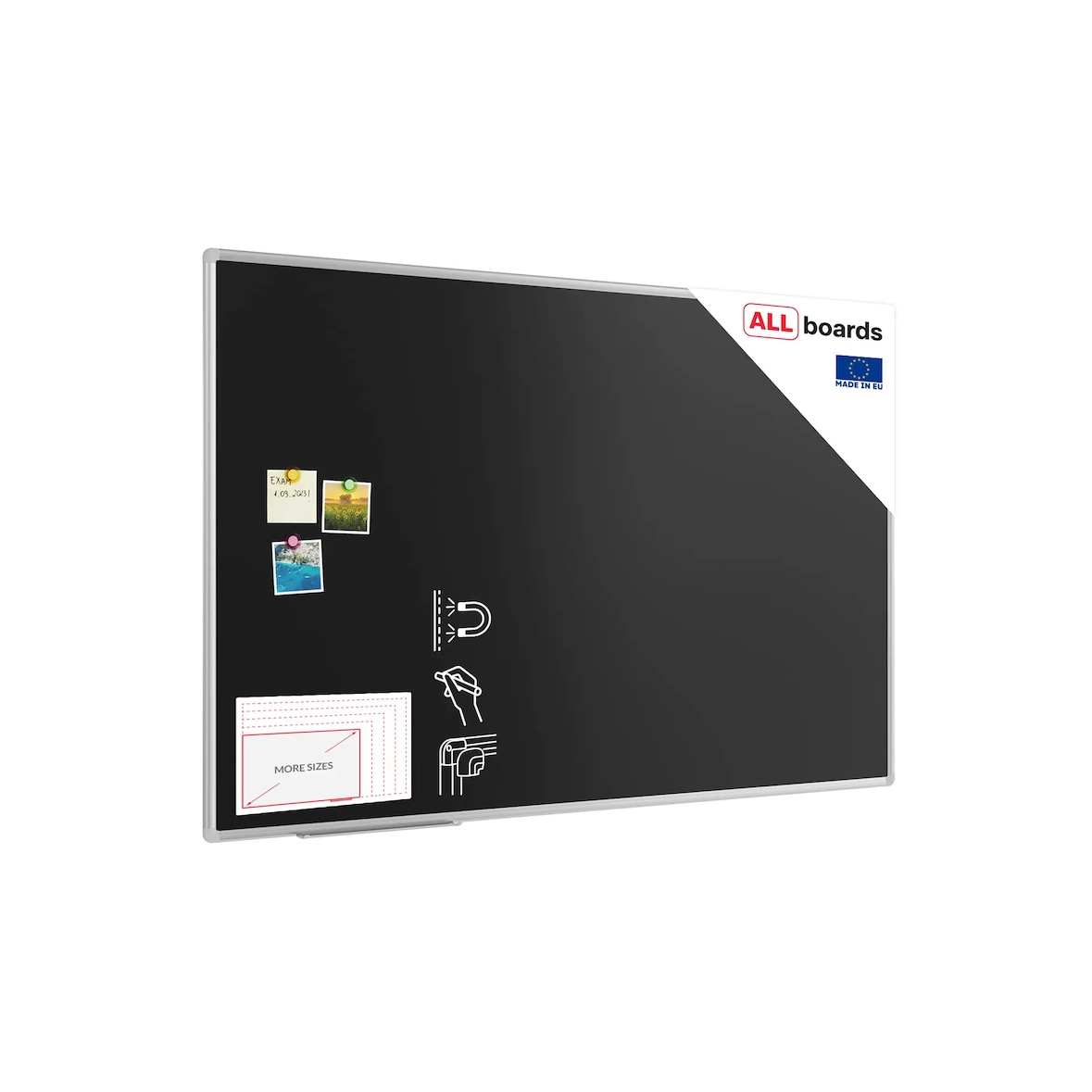 ALLboards Schwarze magnetische Kreidetafel 150x100 cm, Alurahmen