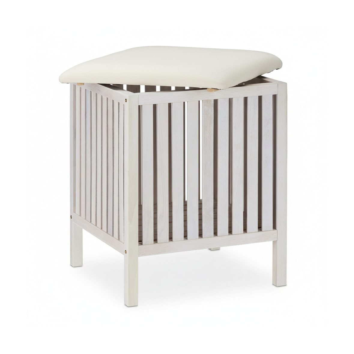 Relaxdays Wäschekorb mit Sitz, Badhocker, Landhausstil, 40 l Wäschesammler, Holz & Stoff, HxBxT: 53 x 41 x 41 cm, weiß