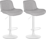 thumbnail of 2er Set Barhocker PONOR - Stoff Hellgrau 50x50x85 cm Weiß | Barstuhl Höhenverstellbar Mit Lehne Drehbar Tresenhocker Tresenstuhl Kneipenhocker