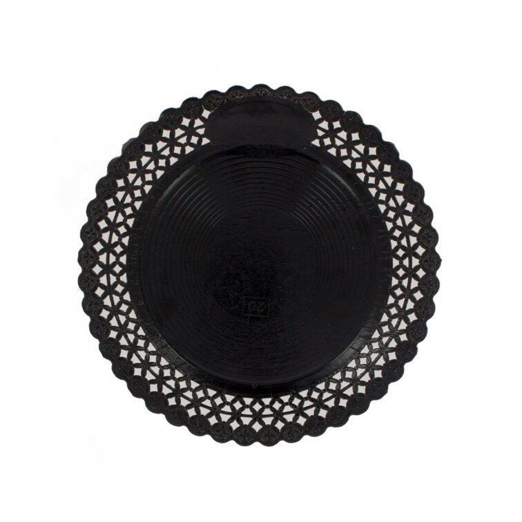 MONOUSO - Pappteller Spitzenpapiere Rund Schwarz 28 cm (10 Stück)