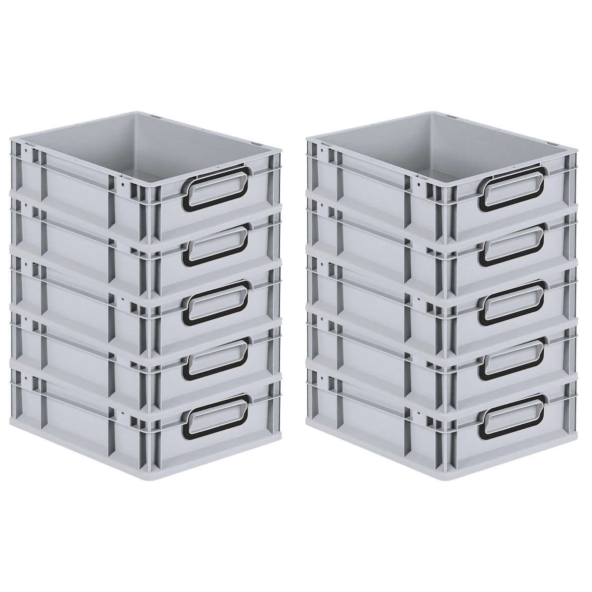 PROREGAL SparSet 10x Eurobox NextGen Color, HxBxT 12x30x40cm, 11 Liter, Griffe schwarz zu, Grau, Eurobehälter, Transportbehälter