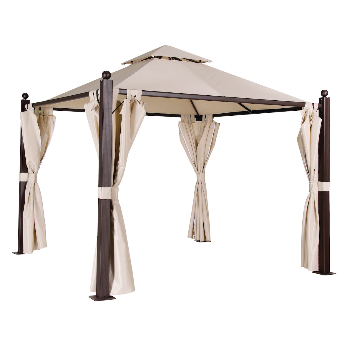 Tarrington House Cenador con pared lateral Fedora, metal/poliéster, 3 x 3 m, con ventilación, repelente al agua, beige