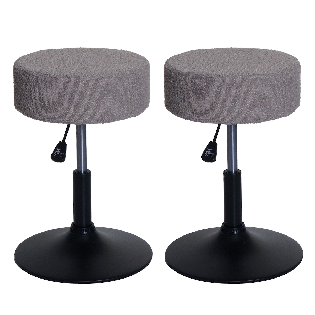 Mendler 2er-Set Hocker HWC-C22, Sitzhocker Schminkhocker, höhenverstellbar drehbar Ø 37cm Stoff Bouclé 450g/m² FSC ~ taupe