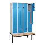 thumbnail of C+P Z-Spind Classic PLUS, schwebender Sitzbank aus Buche 8 Abteile, HxBxT 212x120x82cm, Sicherheitsdrehriegel, Hellgrau/Lichtblau von PROREGAL