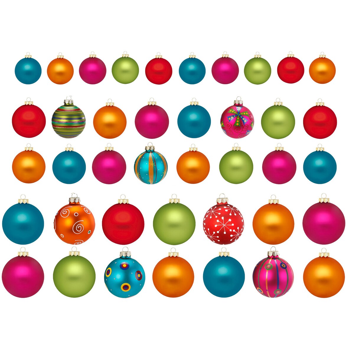Weihnachtskugeln Glas 4-8cm mit Motiv 40er Set in Kartonbox - bunte Christbaumkugeln - einfarbige und gemusterte Weihnachtsbaumkugeln Mille Fiori Mix