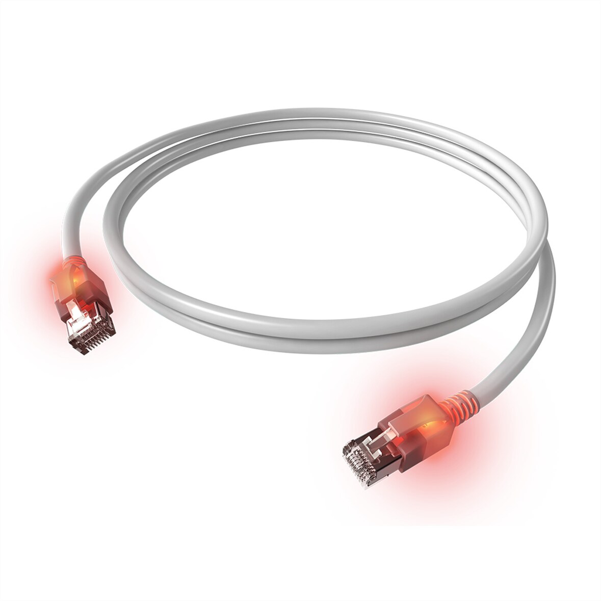 EasyLan DualBoot LED Patchkabel RJ45 S/FTP Cat.6A (Class EA), mit saCon Stecker, LSOH, weiß, 2 m