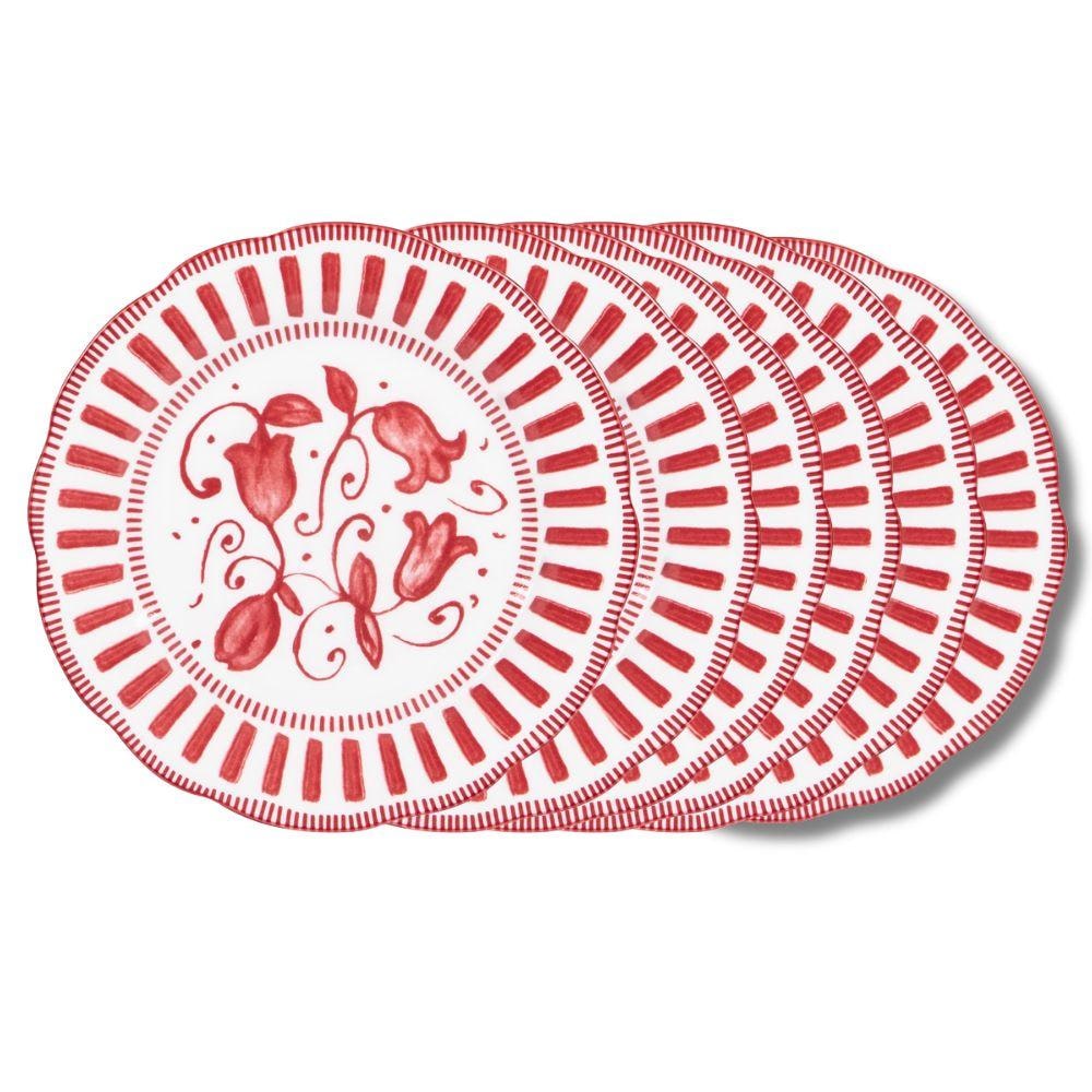 Assiette à dessert Napoli rouge 21 cm x6 -  Rond Porcelaine Table Passion 22.00x22.00 cm