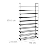 thumbnail of Relaxdays XXL Schuhregal Stecksystem, 10 Ebenen, modular, HxBxT: 175,5 x 93 x 30,5 cm, Schuhaufbewahrung Metall, schwarz