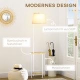 thumbnail of Stehleuchte mit Ablagen 40x40x162 cm E27 bis 40 W Standlampe mit Stoffschirm und Bambus Ablagetischen Weiß Stahl für Wohn und Schlafraum