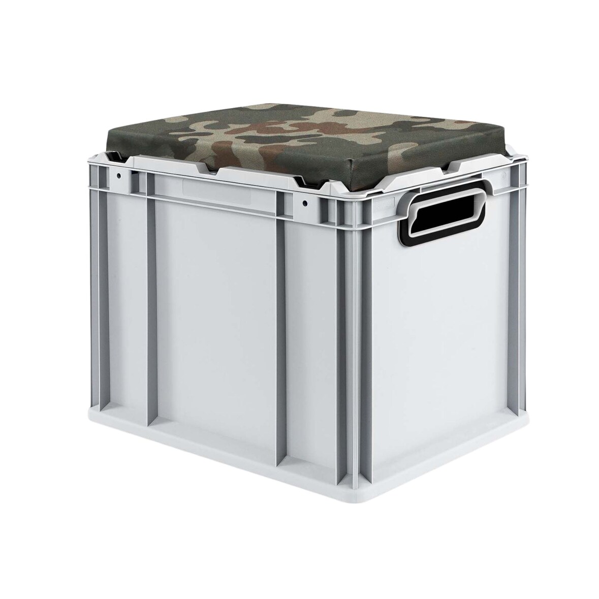 PROREGAL Eurobox NextGen Seat Box Camouflage | HxBxT 36,5x30x40cm | 30 Liter | Griffe offen | Eurobehälter, Sitzbox, Transportbox, Transportbehälter