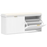 thumbnail of HOMCOM banco zapatero mueble zapatero banco recibidor con asiento acolchado 2 cajones abatibles y panel de tablillas 104x26x47,5 cm blanco